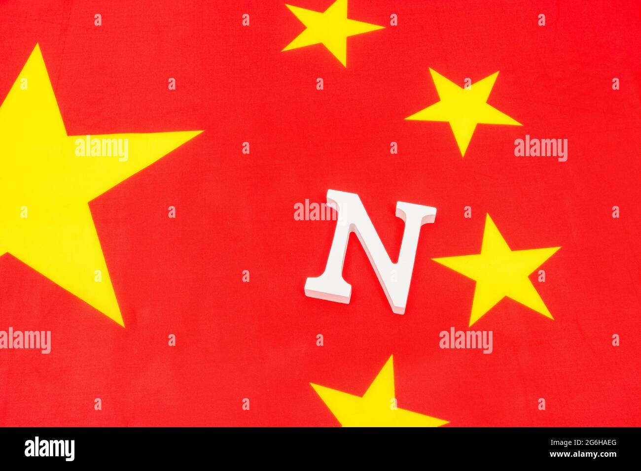 Fabric China flag + 'N' & yellow star forming 'No'. For Australia & India China boycott & sanctions, China human rights, Philippines' China resistance Stock Photo