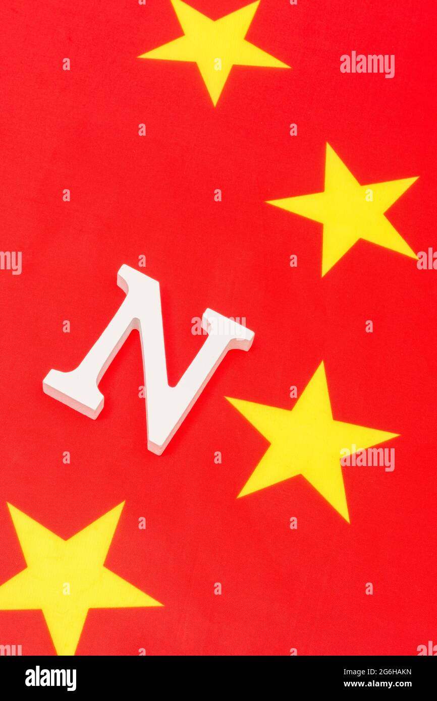 Fabric China flag + 'N' & yellow star forming 'No'. For Australia & India China boycott & sanctions, China human rights, Philippines' China resistance Stock Photo