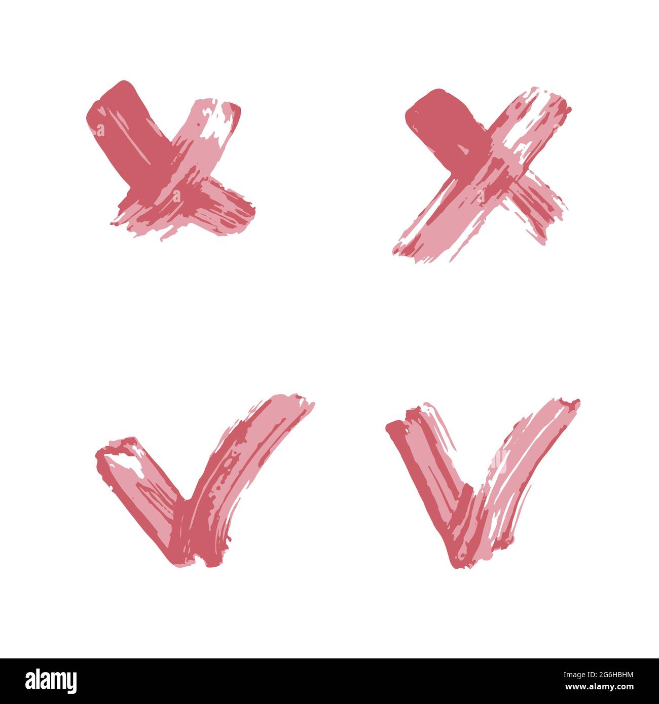 Checkmark and cross icons set. Hand drawing paint, brush drawing ...