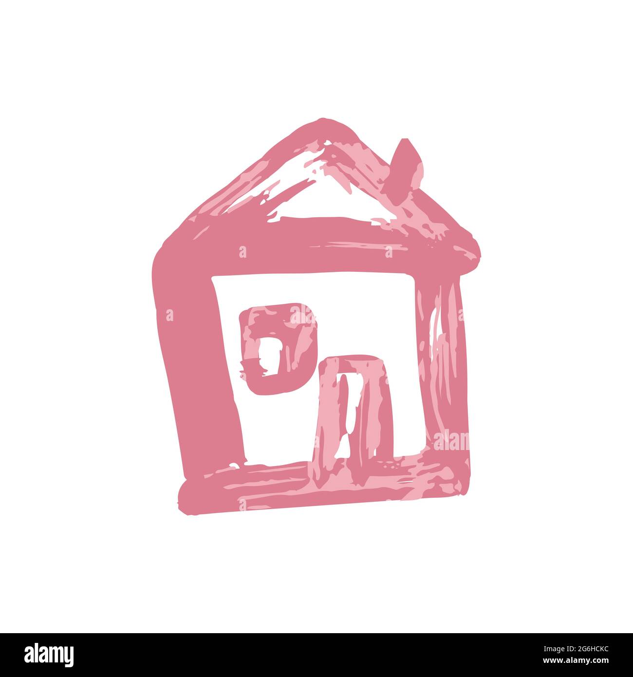 Hand drawing paint, brush drawing. Isolated on a white background. Doodle grunge style icon. Outline, line icon, cartoon illustration. House icon Stock Vector