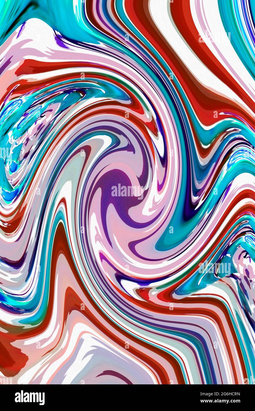 Retro colors of red, aqua, purple, pink and blue are twisted and ...