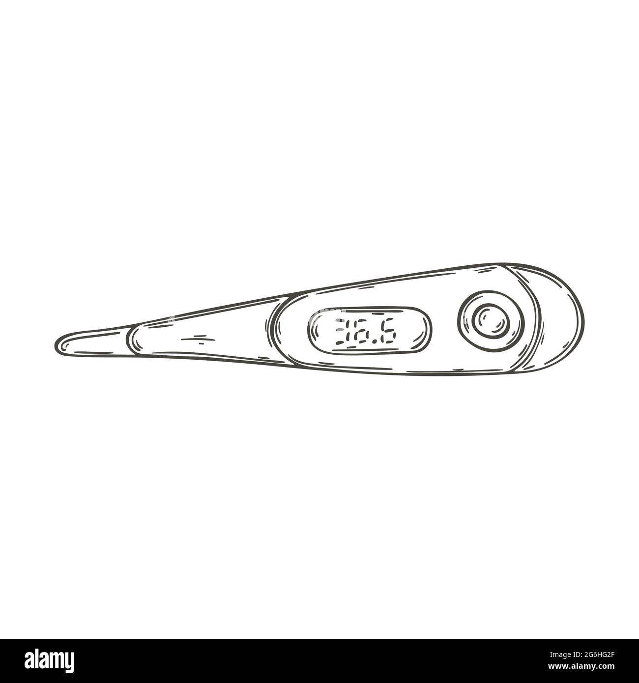 Contour Medical icon. Vector illustration in hand draw style. The image is isolated on a white background. Medical tools. Children's thermometer Stock Vector