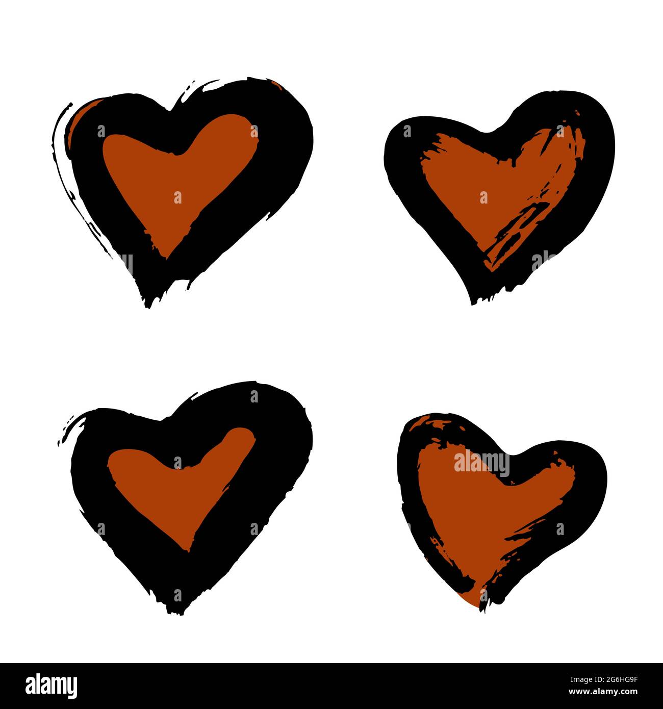 Set of romantic icon, heart. Hand drawing paint, brush drawing. Isolated. Doodle grunge style icon. Sticker, pi Stock Vector