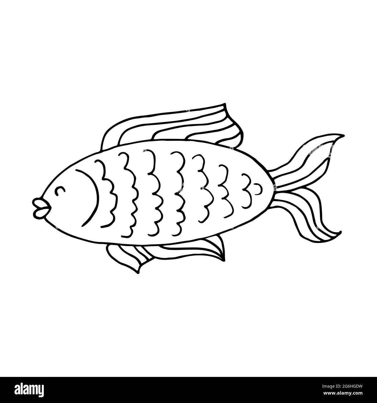 Contour fish. Marine theme icon in hand draw style. Cute childish ...
