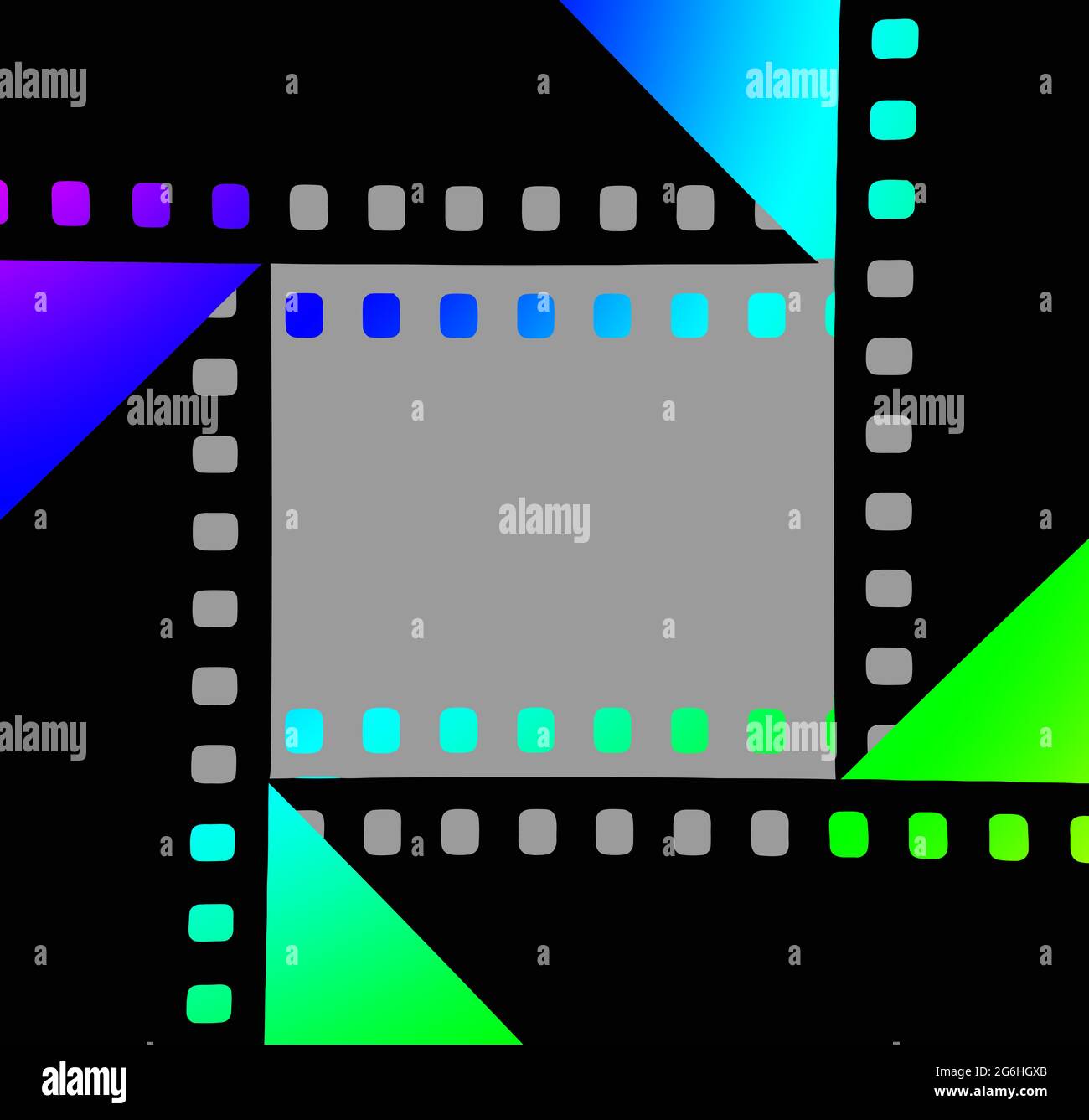 Movie film with sprocket holes makes a design that frames an area for
