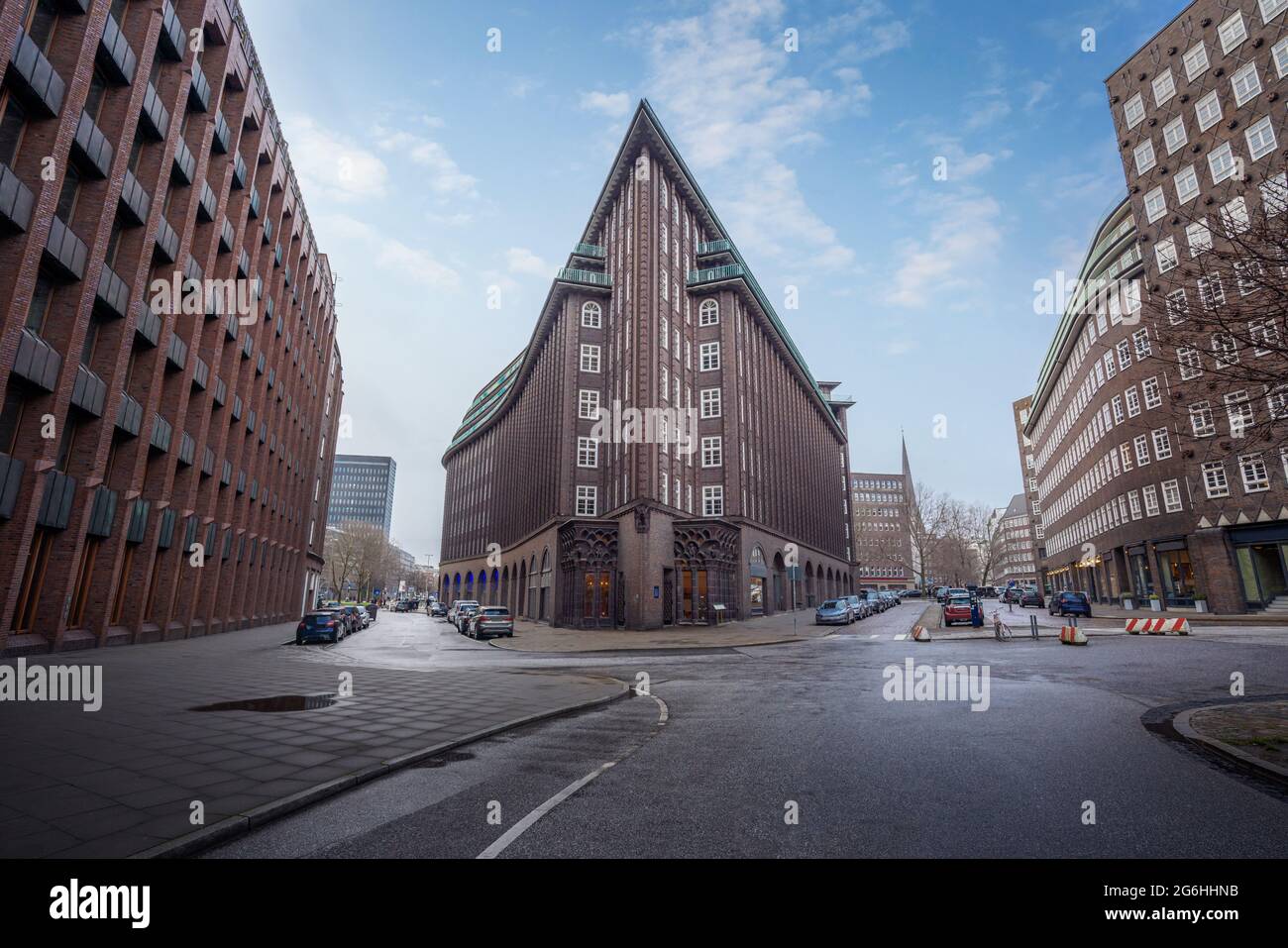 Street in downtown Hamburg and Chilehaus building - Hamburg, Germany ...
