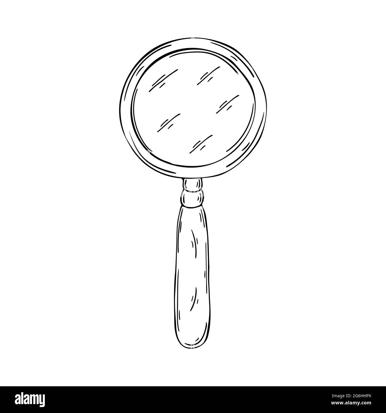 Contour Medical icon. Vector illustration in hand draw style. Image isolated on white background. Medical instrument. Loupe, magnifying glass Stock Vector