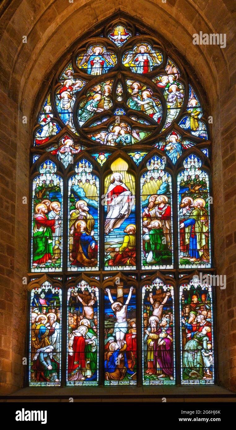 Stained glass window in St Gile's Cathedral, High Street, Edinburgh, Scotland Stock Photo