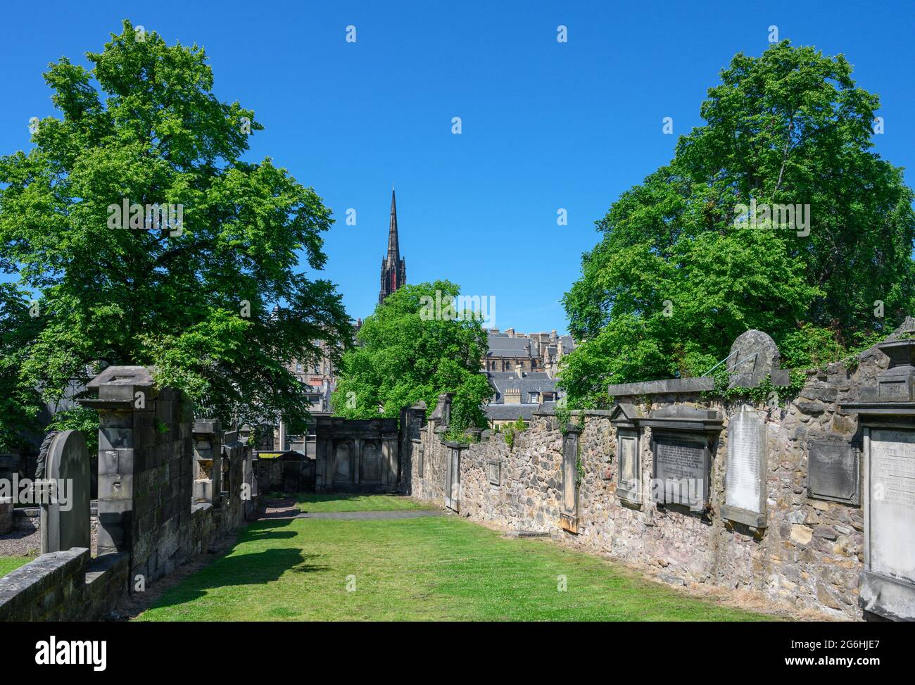 Greyfriars Kirkyard with the Old Town behind, Edinburgh, Scotland Stock Photo