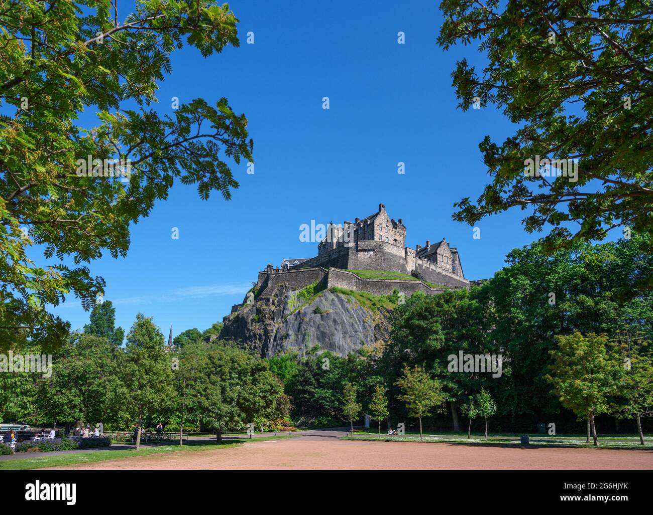 Edinburgh Castle from Princes Street Gardens, Edinburgh, Scotland Stock Photo