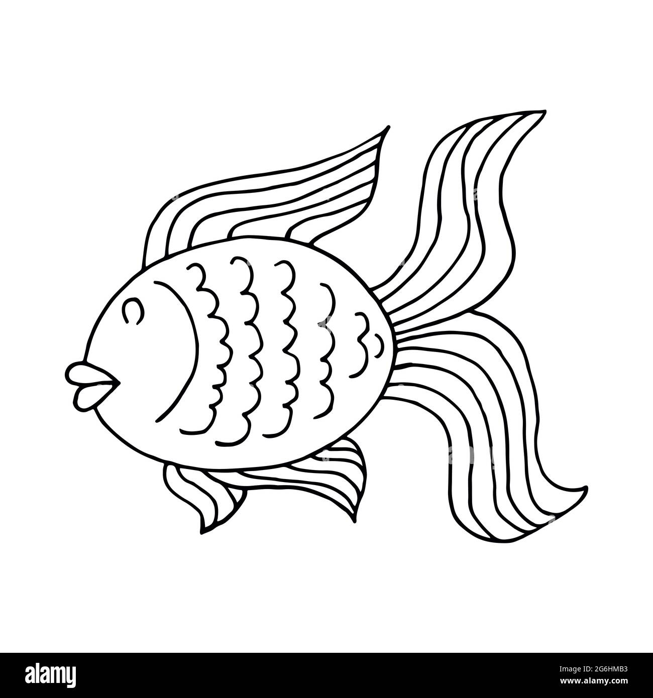 Contour. Beautiful fish. Marine theme icon in hand draw style. Cute ...
