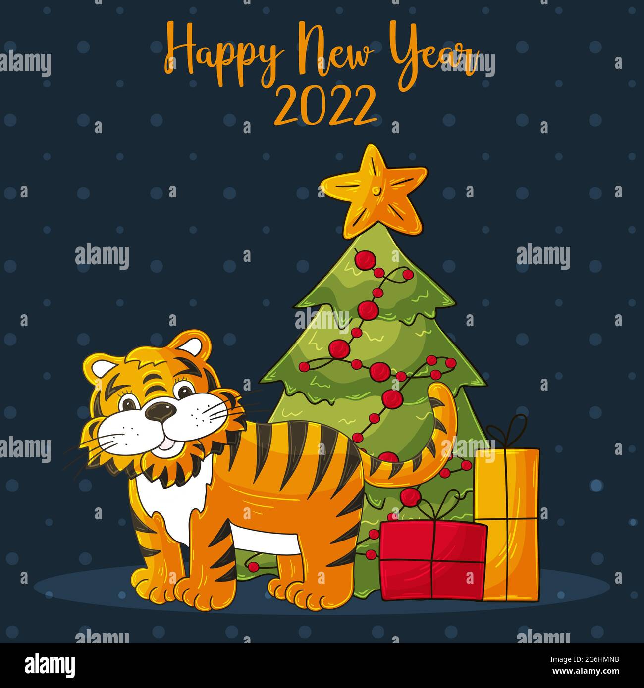 Bulls Eye Playground Christmas Cards 2022 Symbol Of 2022. Blue Square New Year Card In Hand Draw Style. Christmas Tree, Gifts, Tiger. Year Of The Tiger 2022. Cartoon Illustration For Cards, Ca Stock Vector Image & Art - Alamy