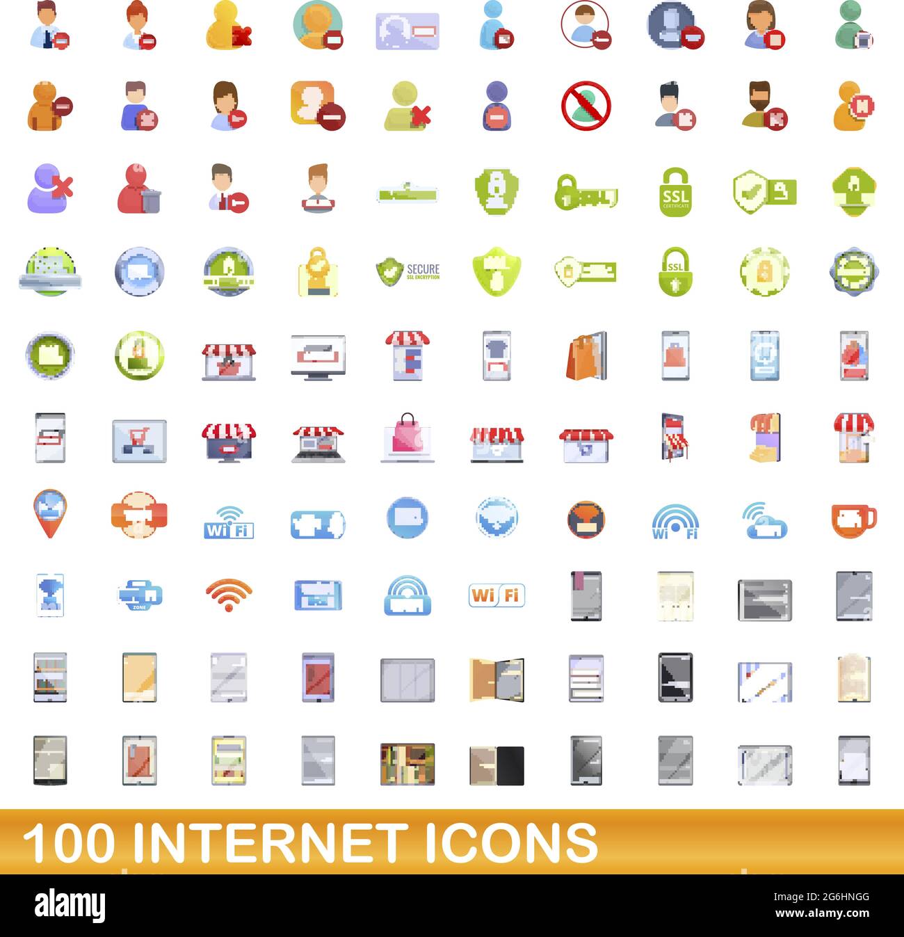 100 internet icons set. Cartoon illustration of 100 internet icons ...