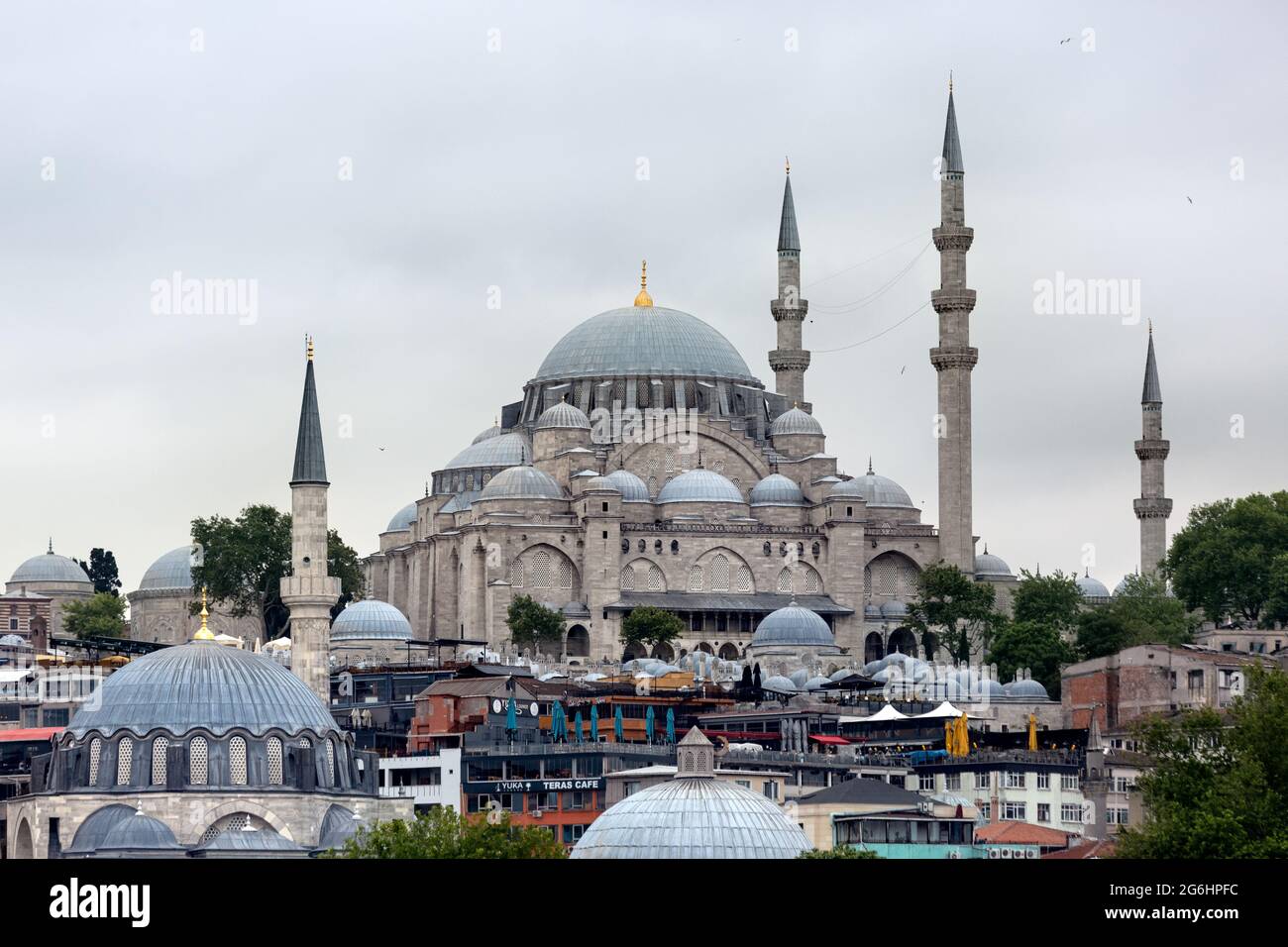 Suleymaniye Mosque on a cloudy day in Eminonu, Istanbul, Turkey. Stock Photo