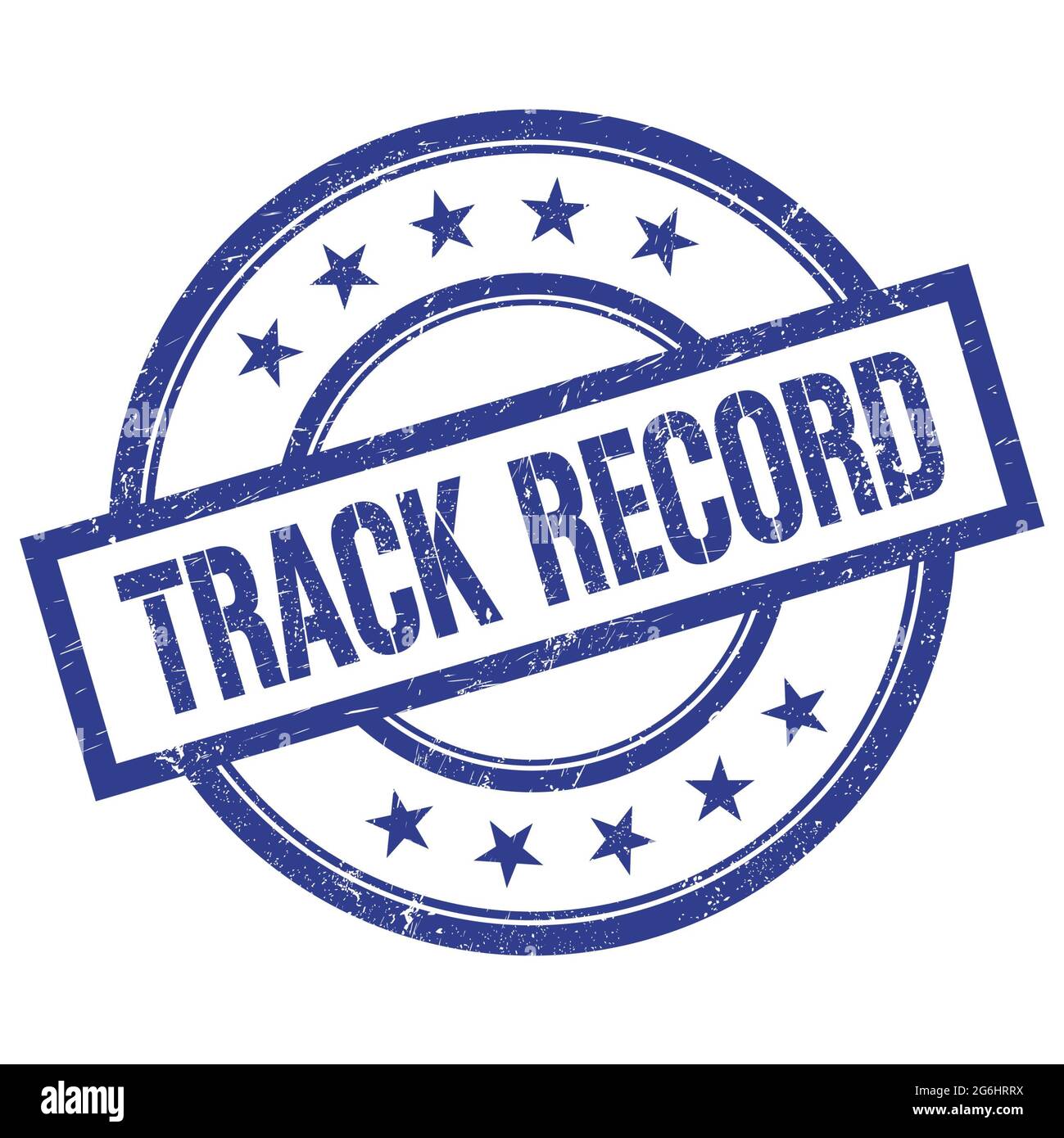 TRACK RECORD text written on blue round vintage rubber stamp Stock