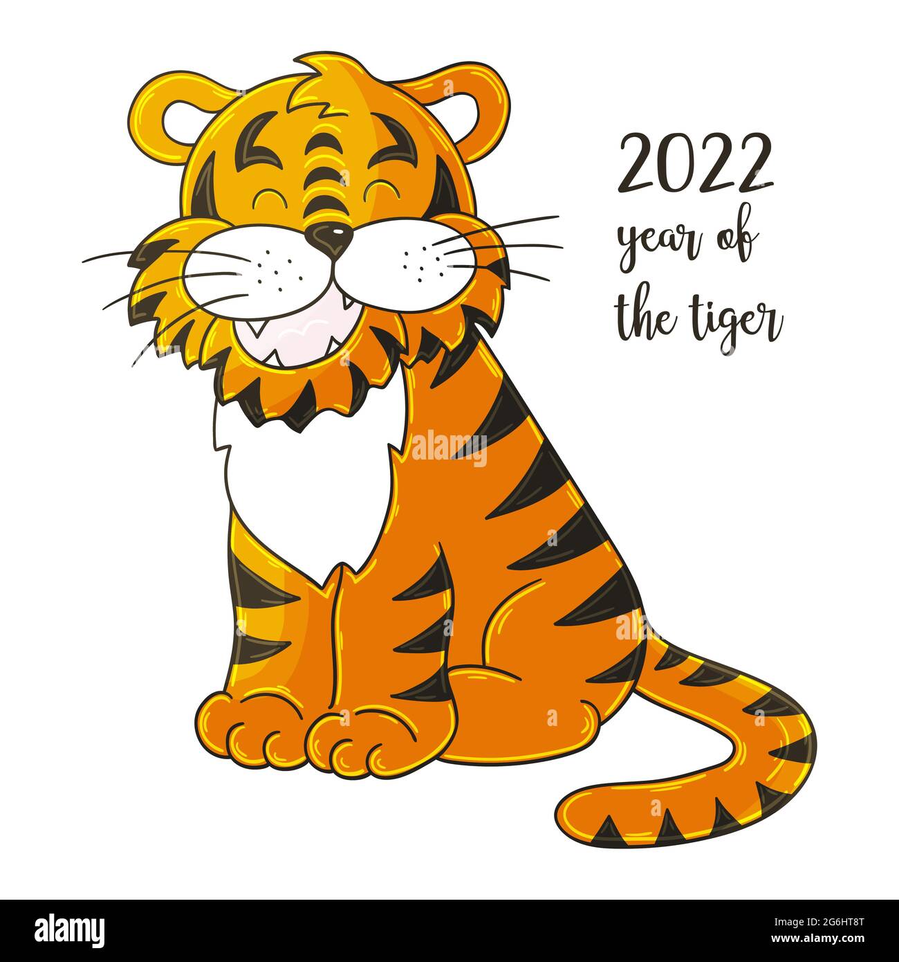 Symbol of 2022. Illustration with tiger in hand draw style. New