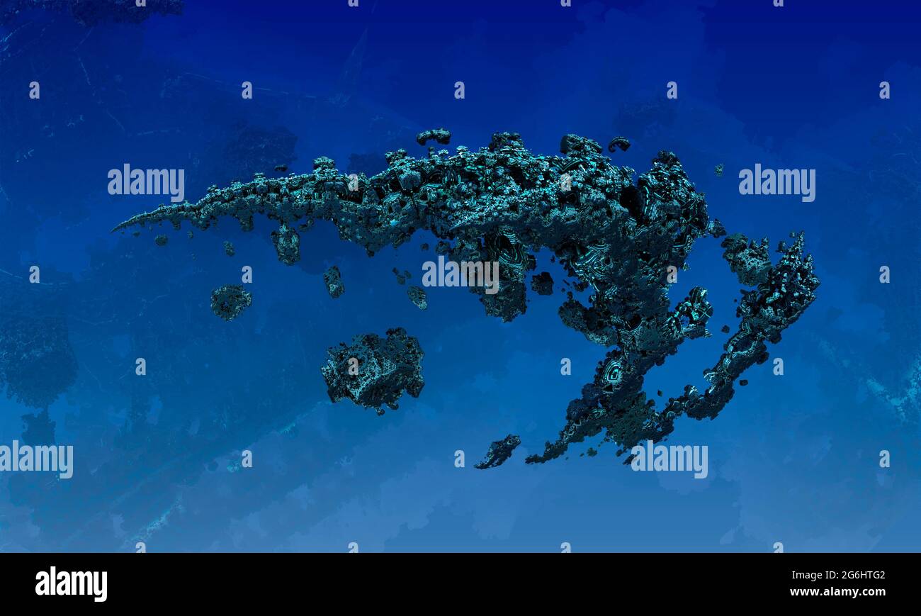 Stone fragments floating in the air in one stream. 3d illustration ...