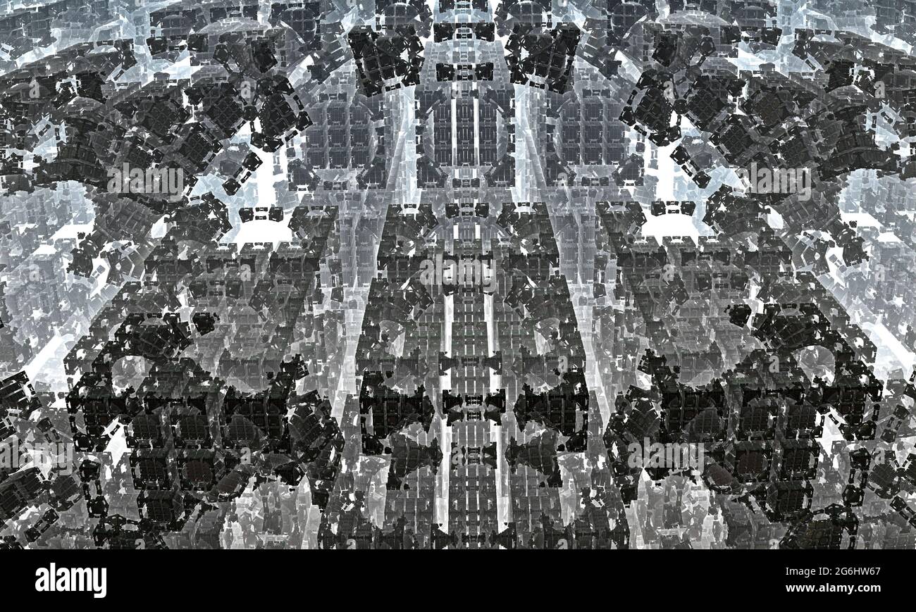 spiral spun fractal, woven linear structures, geometric architectural elements. 3d illustration. Stock Photo