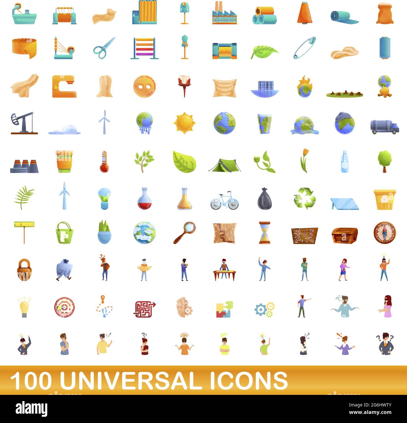 100 universal icons set. Cartoon illustration of 100 universal icons ...