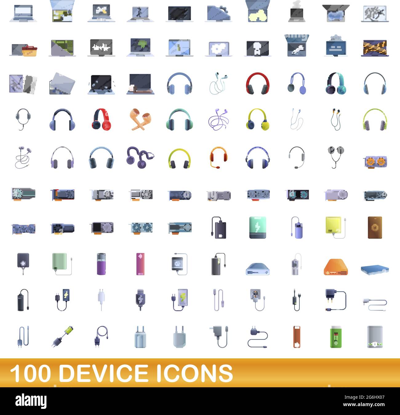100 device icons set. Cartoon illustration of 100 device icons vector set isolated on white background Stock Vector
