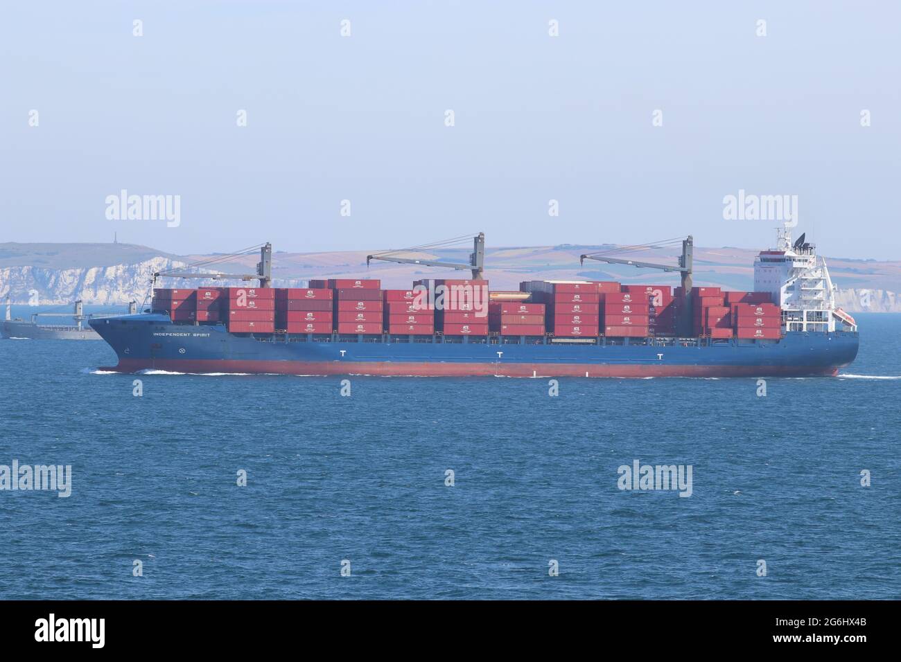 Container ship, English Channel Stock Photo