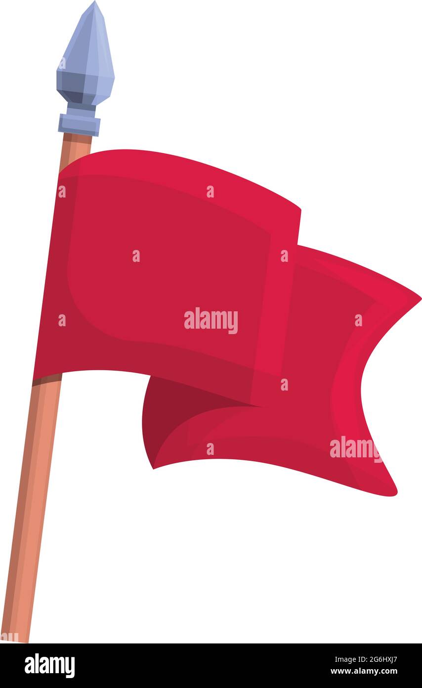 Red medieval flag icon cartoon vector. Royal knight flag. Battle fabric Stock Vector