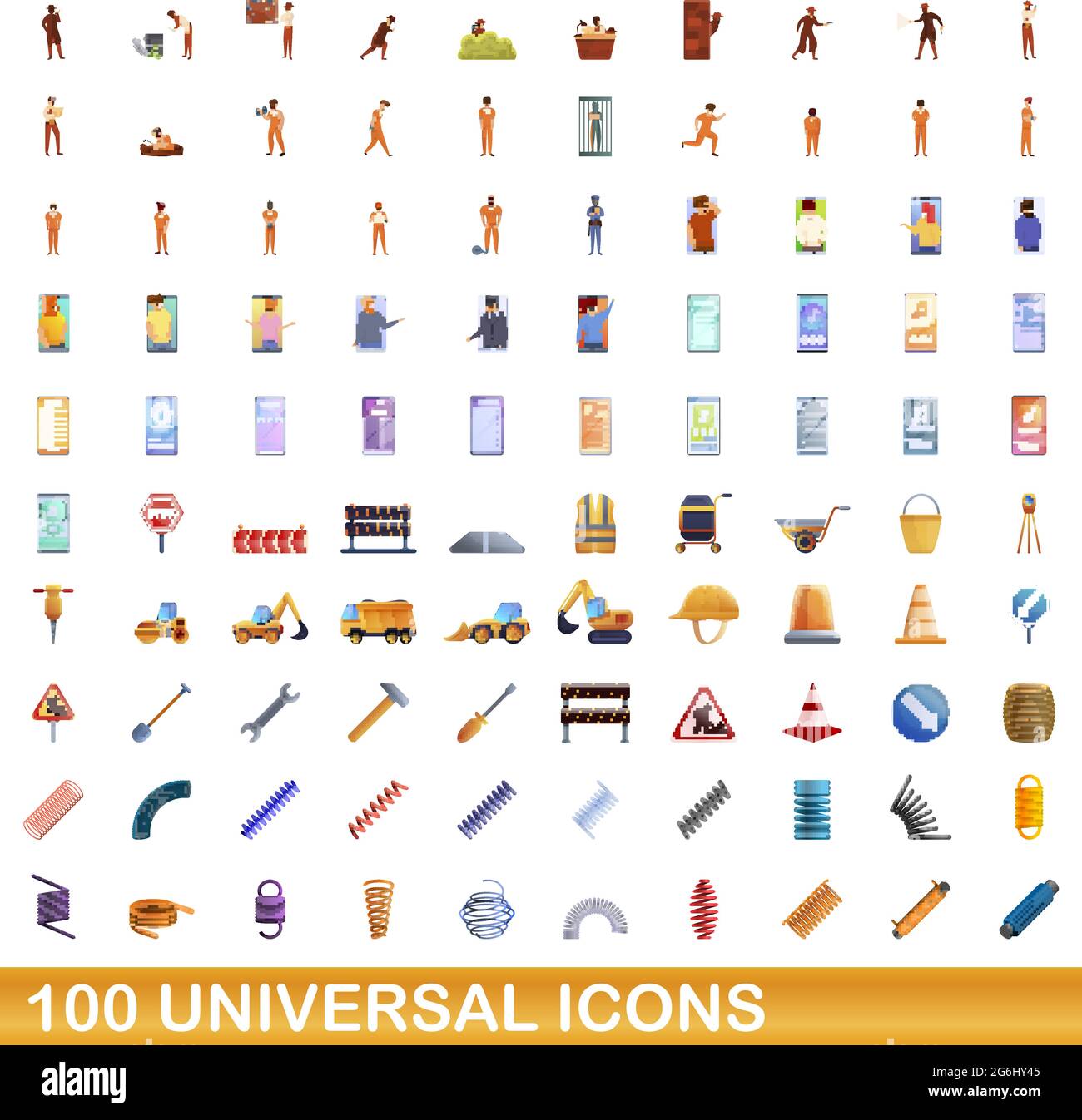 100 universal icons set. Cartoon illustration of 100 universal icons ...
