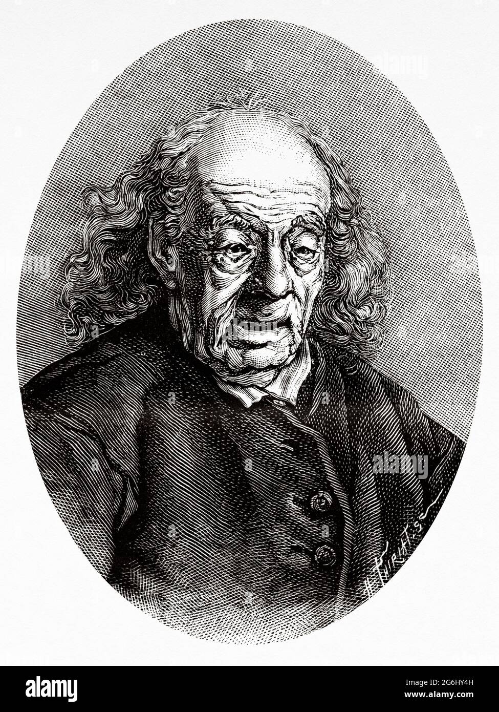 Jean Causeur (1642 - 1772) the butcher from Ploumoguer. Said to have lived 130 years. Basse Bretagne, France. Europe. Old 19th century engraved illustration from La Nature 1888 Stock Photo