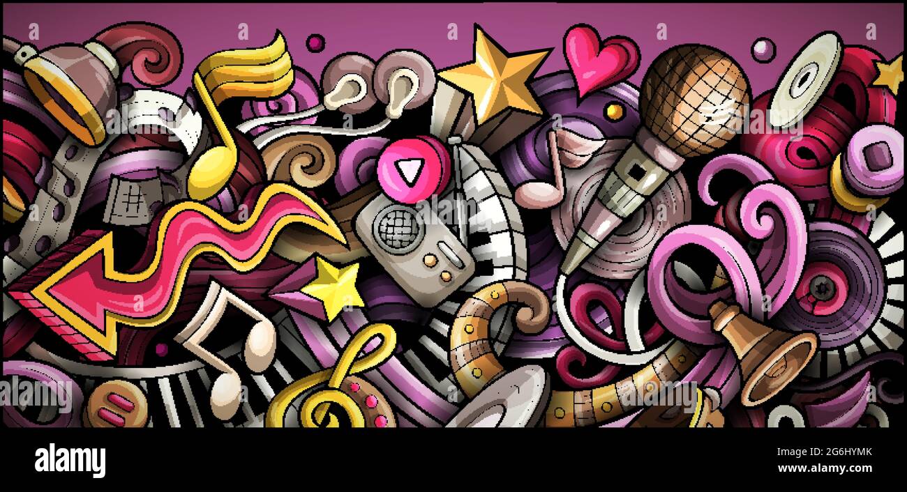 Music hand drawn doodle banner. Cartoon vector detailed flyer. Illustration with musical objects and symbols. Colorful horizontal background Stock Vector Image & Art - Alamy Music hand drawn doodle banner. Cartoon vector detailed flyer. Illustration with musical objects and symbols. Colorful horizontal background Stock Vector Image & Art - Alamy