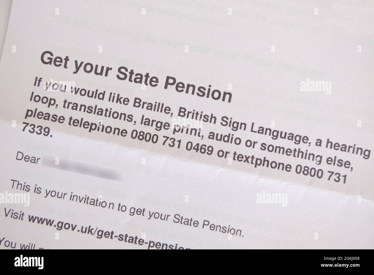 Invitation from UK government to apply for State Pension Stock Photo