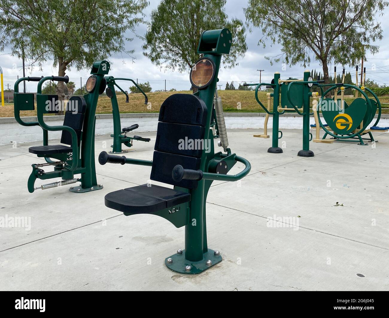 Outdoor fitness equipment in a public park. Free exercise equipment, June  16th, 2021, Placentia, California, USA Stock Photo - Alamy