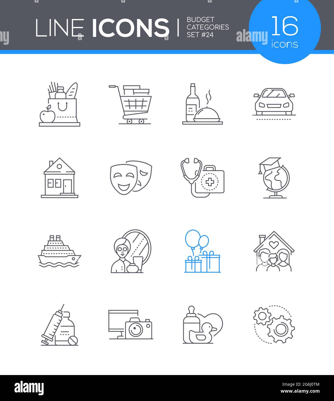 Budget Categories - line design style icons set. Financial management ...