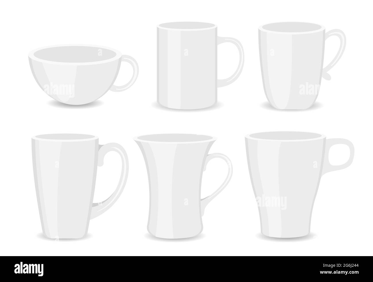 Vector illustration set of whitr cups different shaps and typs on white background in flat style. Stock Vector