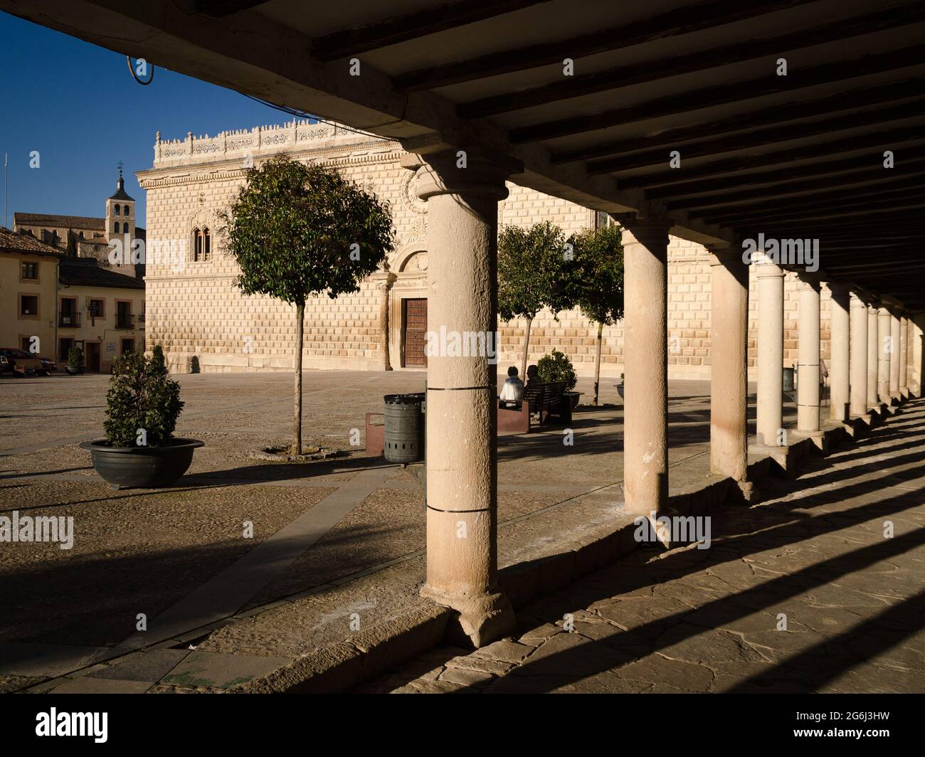 Main square of Cogolludo with the Palace of the Dukes of Medinaceli in the background, Guadalajara, Spain Stock Photo