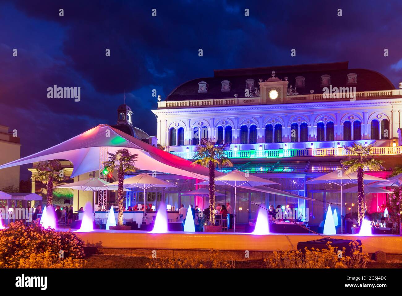 Baden: Casino with restaurant and bar, view from the park Kurpark side,  largest casino in Europe including a congress and event center in Wienerwald, Stock Photo