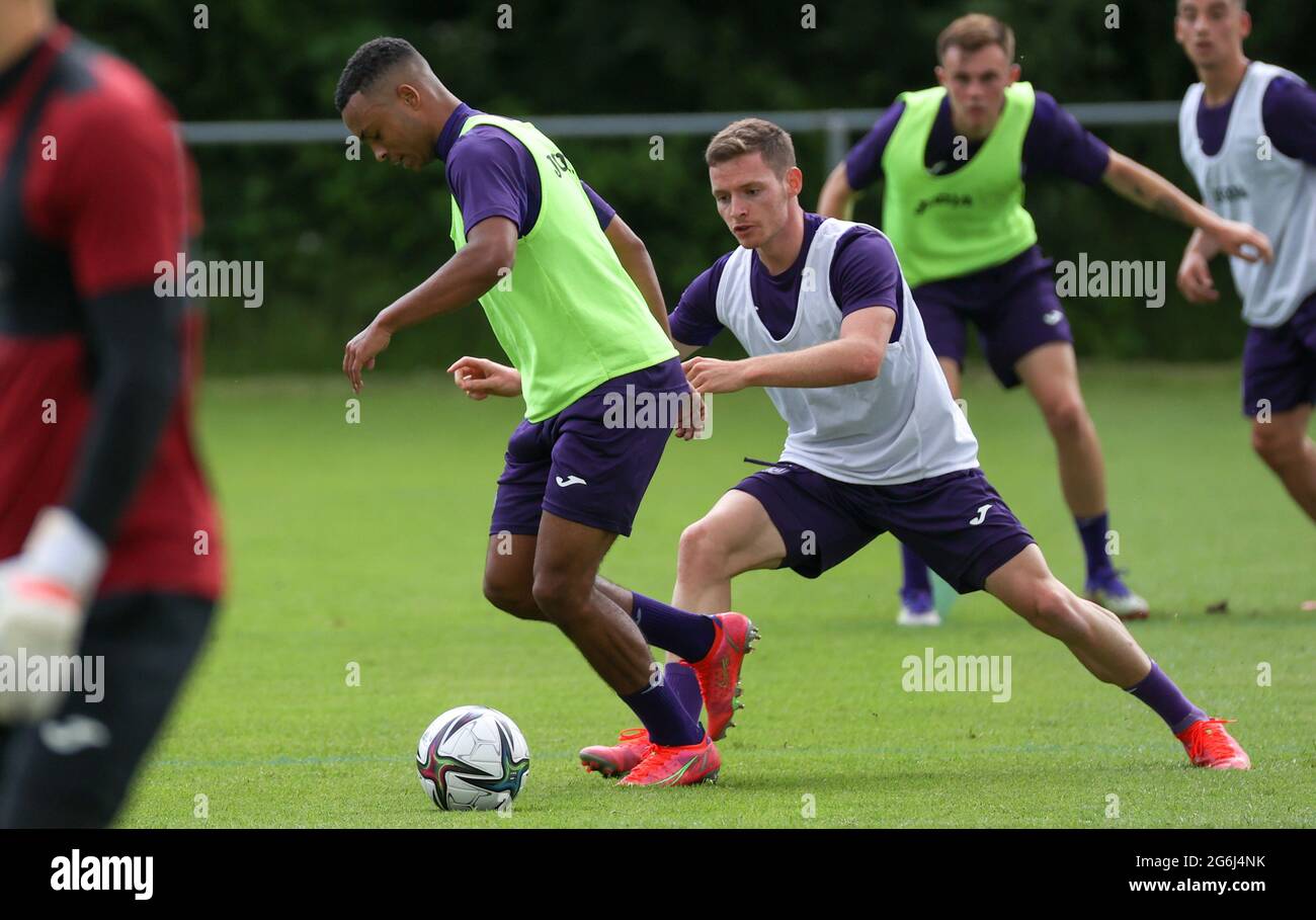 Anderlecht's Killian Sardella and Anderlecht's Sergio Gomez fight for the ball during a training session of RSC Anderlecht during their stage in Alkma Stock Photo