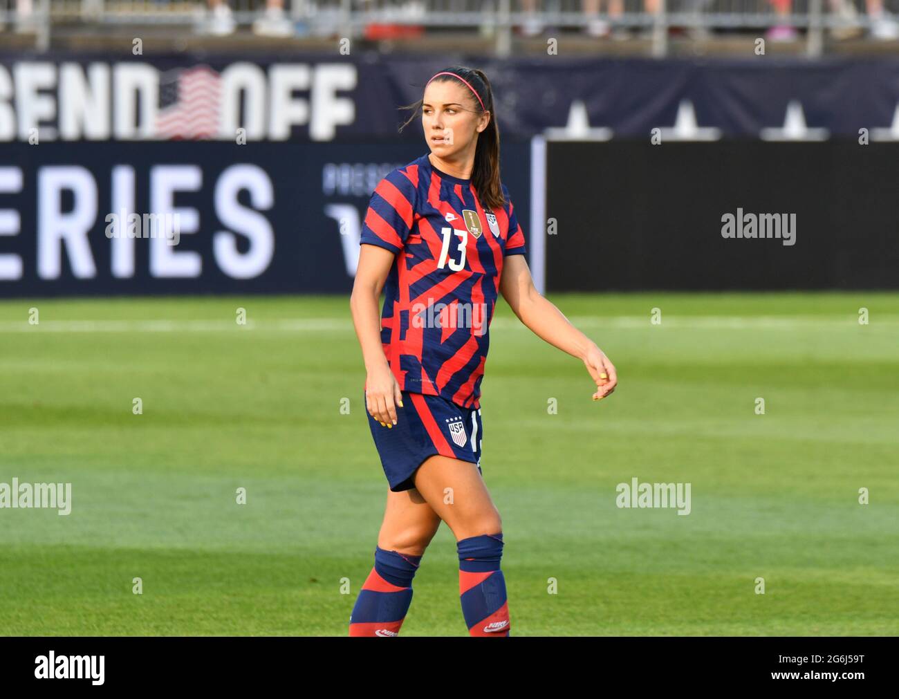Connecticut, United States. 05/07/2021, Alex Morgan (13 USA) during the Send Off Series International Women's match between United States and Mexico at Pratt & Whitney Stadium at Rentschler in East Hartford, Connecticut. Credit: SPP Sport Press Photo. /Alamy Live News Stock Photo