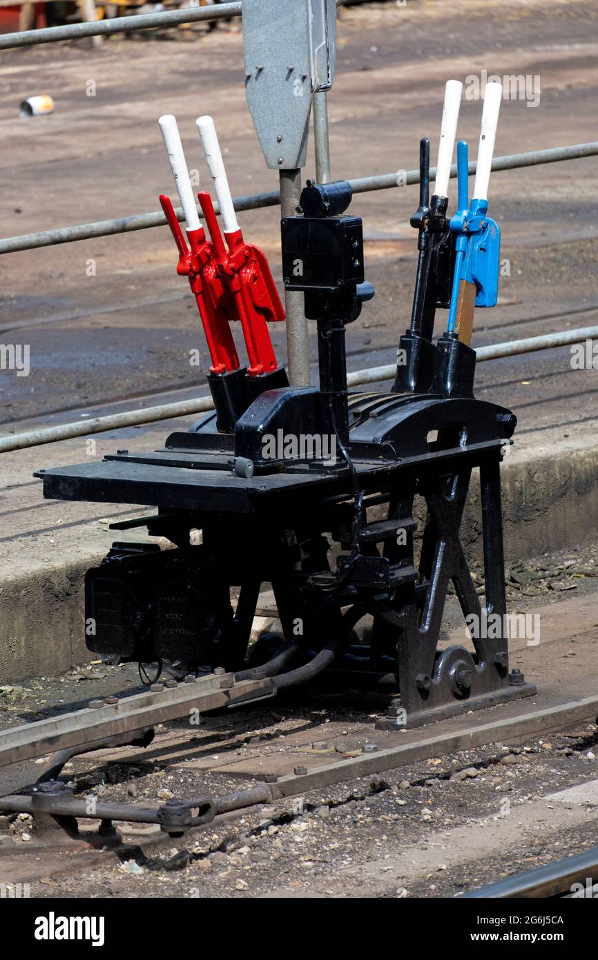 Points levers at North Yorkshire Moors Railway , Pickering , North Yorkshire a popular visitor attraction Stock Photo