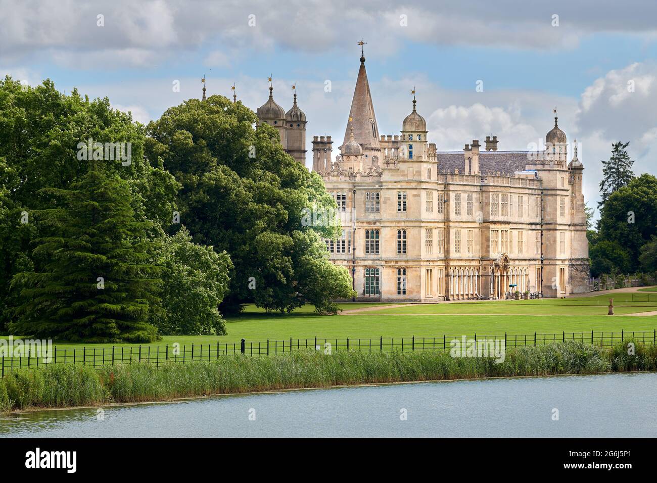 Burghley House, an elizabethan mansion built in the sixteenth century by William Cecil, treasurer to queen Elizabeth I of England. Stock Photo