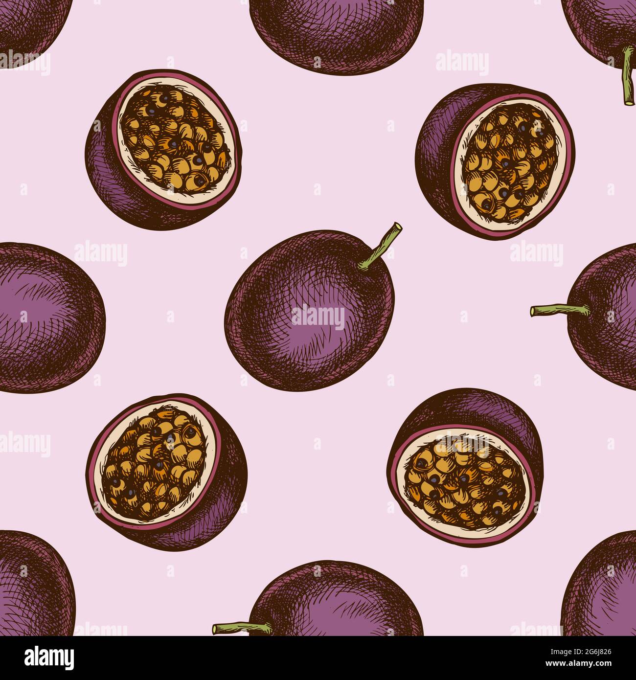 Seamless pattern with hand drawn colored passion fruit Stock Vector ...