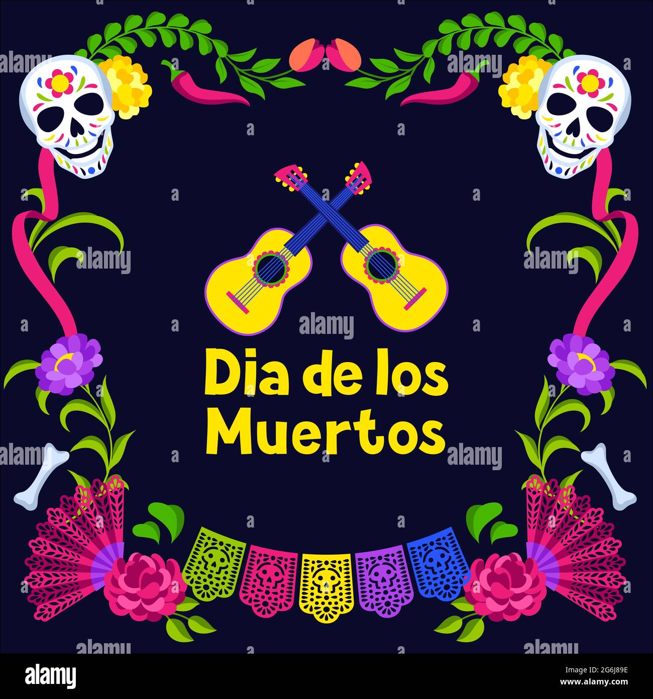 Day of the Dead decorative frame. Dia de los muertos. Mexican
