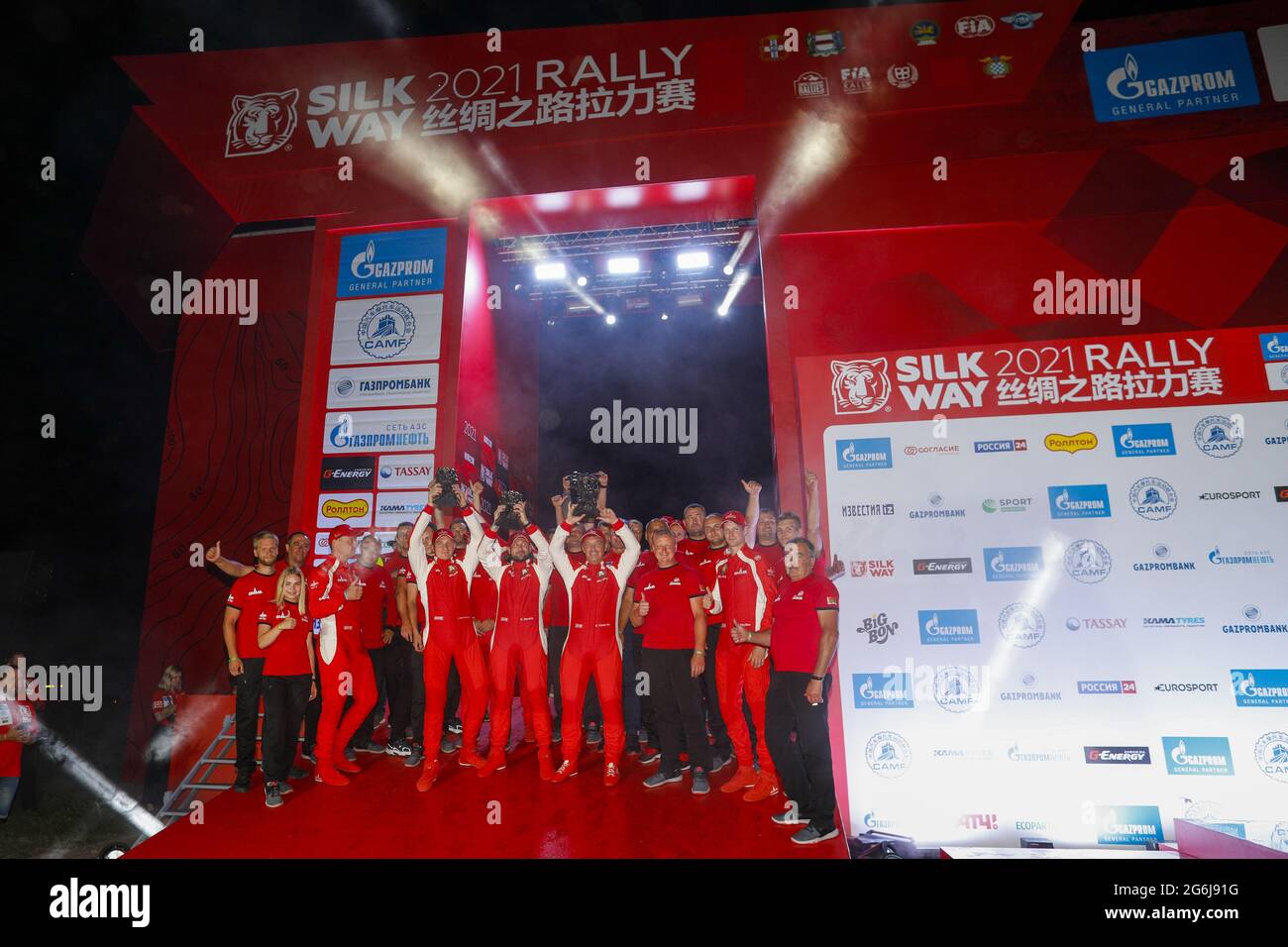 502 Viazovich Siarhei (blr), Haranin Pavel (blr), Zaparoschchanka Anton (blr), Maz-Sportauto, Maz 6440RR, portrait during the Silk Way Rally 2021's finish podium ceremony in Gorno-Altaysk, Russia on July 6, 2021 - Photo Frederic Le Floc'h / DPPI Stock Photo