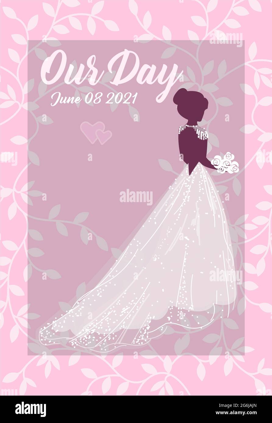 Silhouette of a beautiful bride in a wedding dress. Vector illustration ...