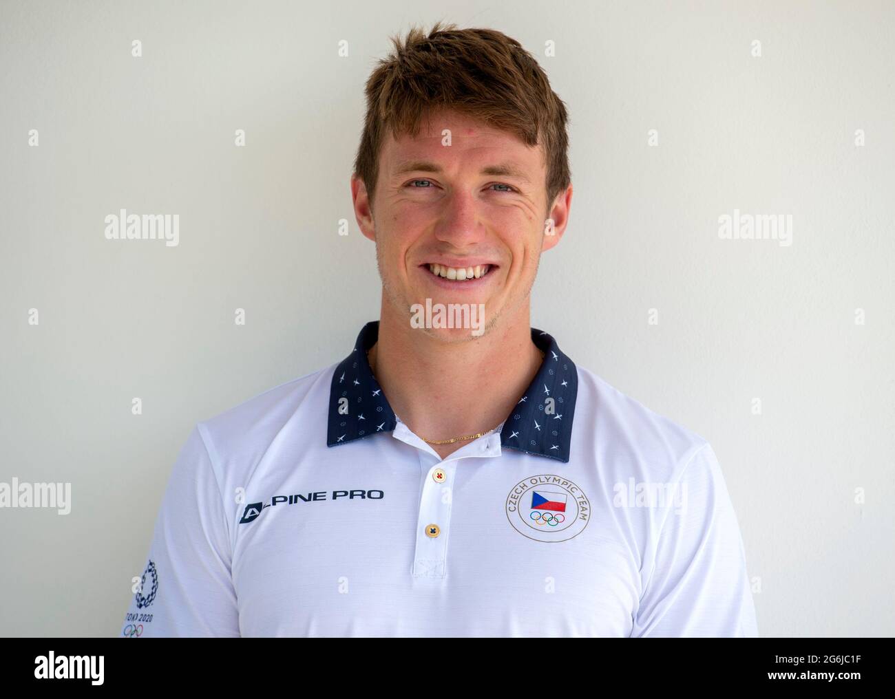 Czech athlete Petr Fuksa (speed canoeing) poses in new olympic suit for