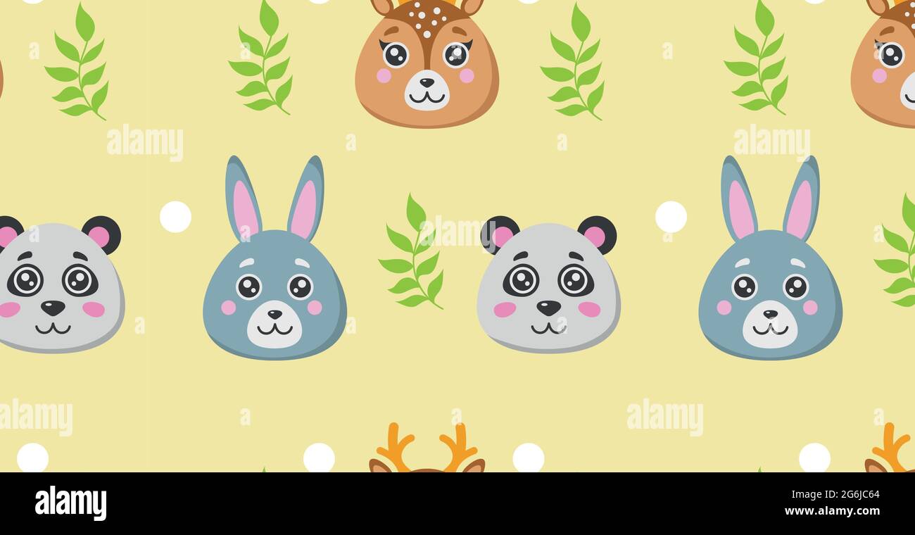 Seamless pattern, different realistic forest animals - Vector illustration Stock Vector