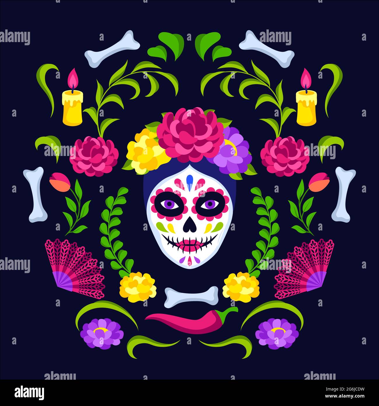 Day of the Dead greeting card. Dia de los muertos. Mexican celebration ...