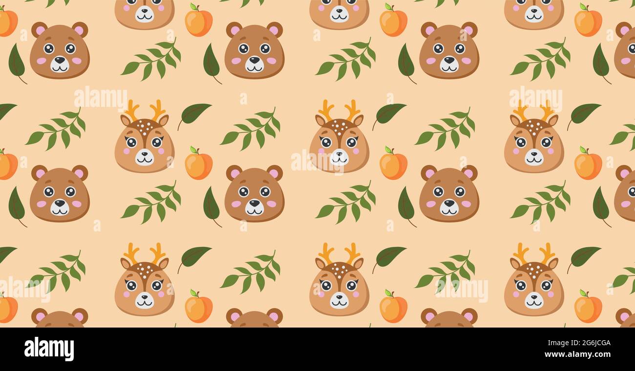 Seamless pattern, different realistic forest animals - Vector illustration Stock Vector