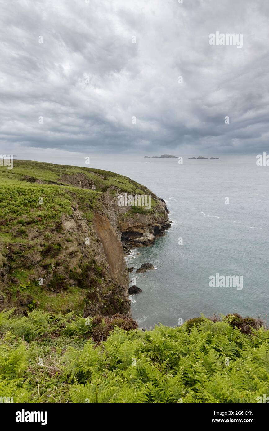 Ramsey Island, Pembrokeshire, Wales - Welsh landscape on a stormy day, St Brides Bay, Pembrokeshire, Wales, UK Stock Photo