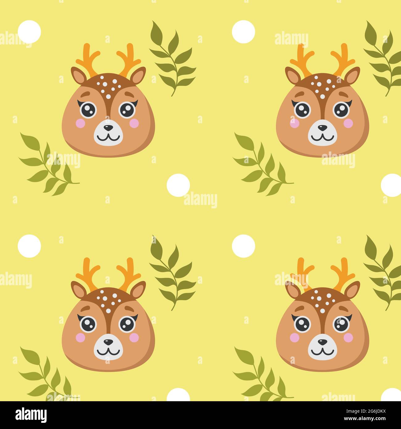 Seamless pattern, forest deer on a yellow background - Vector illustration Stock Vector