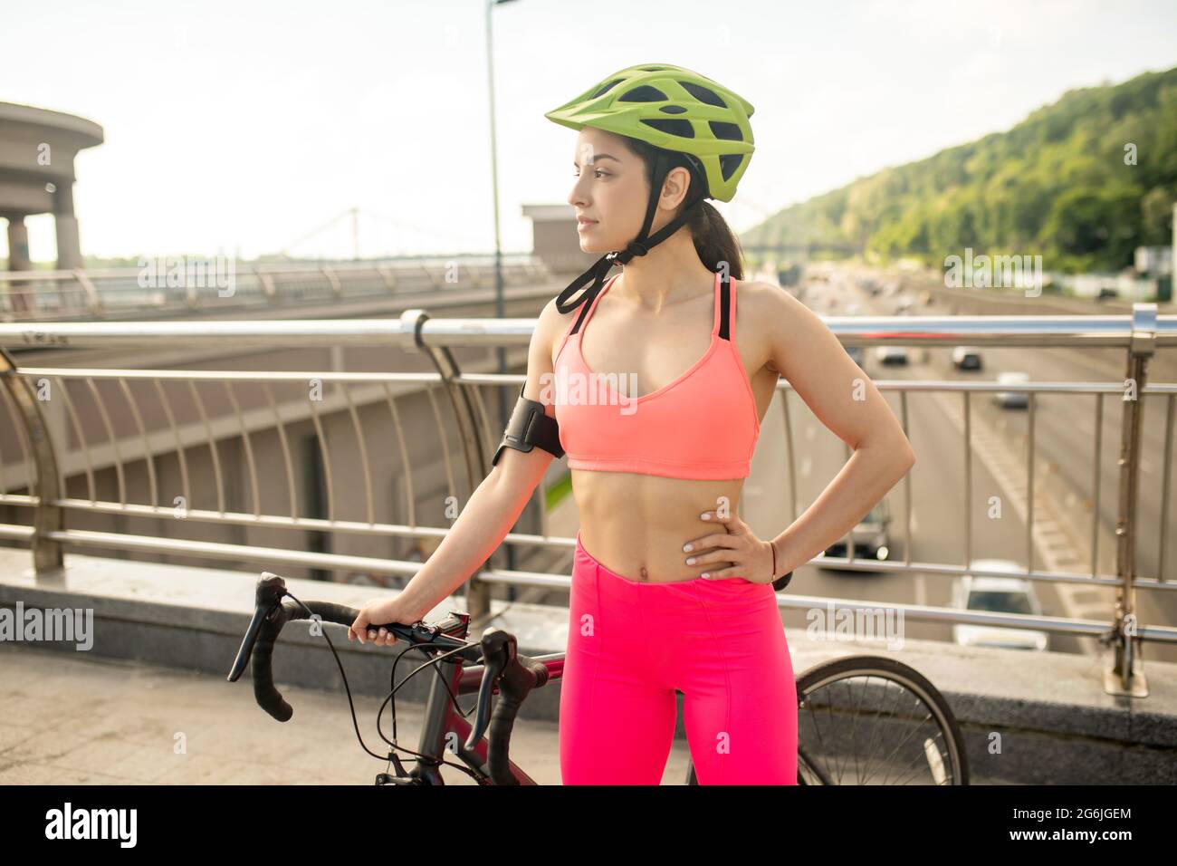 bright sportswear and protective helmet 